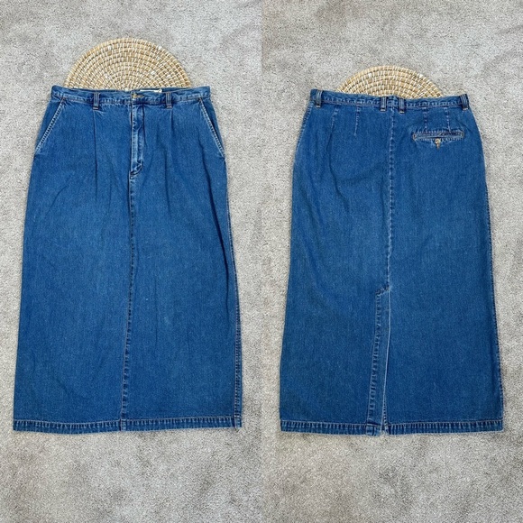 Eddie Bauer Women’s Vintage Y2K 90s Denim Midi Skirt Back Slit Size 16 - Picture 1 of 12